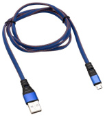 REXANT (18-1163) Кабель REXANT USB-microUSB 1 м, плоский провод, синяя джинсовая оплетка