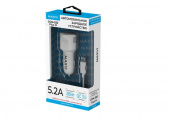MAXVI CCM-522 Plus M white 5.2A, 2USB, QC3.0, цвет: белый, подсветка: синяя