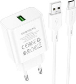 BOROFONE (6974443388596) BA72Aa White СЗУ 1USB 3.0A QC3.0 18W быстрая зарядка