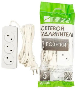 Сетевой удлинитель Юнивольт 00-00000395 3 роз. 5м белый