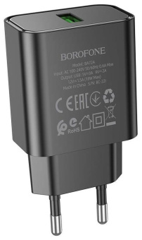 BOROFONE (6974443388541) BA72A Spring 1USB QC3.0 (черный)