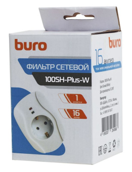 Сетевой фильтр Buro 100SH-Plus-W (1 розетка) белый (коробка)
