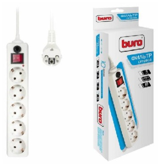 BURO 500SH-10-W 10м (5 розеток) белый